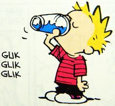 a drawing of a boy drinking from a bottle with the words guk glik glk on it