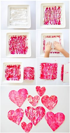 valentine's day art project for kids with paper hearts and melted paint on them