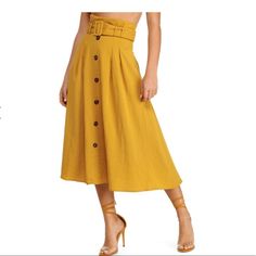 Essue Button Down Mustard Skirt From Windsor - S - Brand New, No Tags, Linen Like Material! High Waist Buttoned Maxi Skirt For Summer, High-waisted Buttoned Maxi Skirt For Summer, High-waist Maxi Skirt With Buttons For Summer, High Waist Maxi Skirt With Button Closure For Summer, Chic Long Skirt With Button Closure, Chic Midi-length Bottoms With Buttons, Chic Midi Length Bottoms With Buttons, Chic Flared Skirt Bottoms With Button Closure, Midi Length Bottoms With Button Closure For Day Out