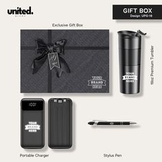 the gift box includes an instagramble charger, stylus pen, and travel mug