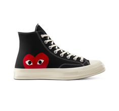 A fan-favorite collab, the Comme des Garçons PLAY Chuck 70 sneaker puts a playful spin on a classic. Converse X Play Comme Des Garçons Chuck 70 High Top Shoe Canvas In Black, Size 3 (M) / 5 (W) Converse Cdg, Converse Noir, Converse X Comme Des Garcons, Cdg Converse, Tenis Converse, Black High Top Shoes, Garcons Converse, Comme Des Garcons Converse, Converse High Top