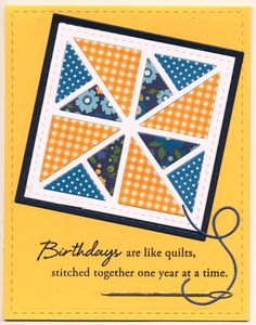 a happy birthday card with an image of a quilt