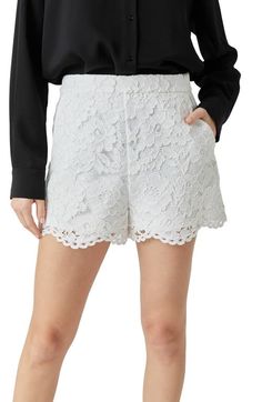 Find ENDLESS ROSE Lace Shorts on Editorialist. Lovely floral lace gives an elegant look to high-rise shorts completed by a dainty scalloped hem. Zip fly with hook-and-bar closure Front slant pockets Lined 100% polyester Hand wash, line dry Imported Womens Lace Shorts, Formal Shorts, Shorts With Lace, White Lace Shorts, Knit Bottom, Scallop Edge, Elegant Look, Rose Lace, Tweed Dress