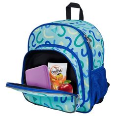 Your little one will be the talk of the playground with Wildkin's 12-Inch Backpack! The front zippered compartment is insulated, easy-to-clean, and food-safe – perfect for storing lunches and snacks. Its just-right size is great for packing diapers, wipes, a change of clothes, and more. As always, all of Wildkin’s 12 Inch Backpacks feature vibrant, playful patterns, so your child will love this fun new addition to their school and travel gear. Each 12 Inch Backpack was designed to coordinate wit Blue Backpack For Back To School, Blue Backpack For Daycare And Back To School, Blue Backpack For Playtime And Back To School, Educational Blue Backpack For Everyday Use, Blue Educational Backpack, Blue Backpack For School Events, Toddler Backpack, Kids Backpack, Travel School