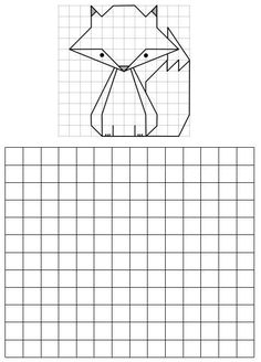 a graph paper with an image of a fox on it and the line drawn to make it