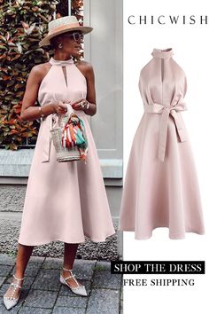 Jackets Over Dresses Formal, Jackets Over Dresses, Tied Ribbon, Bowknot Dress, Dress Halter, Cutout Design, Elegantes Outfit, Dresses Formal, Mode Vintage