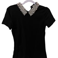 Never Used Party Black Top With Embellished Collar, Black Party Top With Embellished Collar, Party Top With Embellished Collar In Black, Trendy Silver Short Sleeve Top, Cute Tops, Black Silver, Womens Tops, Tops & Tees, Silver