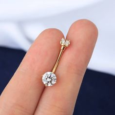 14K Solid Gold Navel Ring Top and Bottom CZ Belly Button Ring - OUFER BODY JEWELRY Diamond Belly Button Piercing, Bellybuttonpiercing Gold, Hold Belly Button Piercing, Golden Belly Button Piercing, Golden Belly Piercing, Gold Belly Button Ring, Gold Belly Piercing