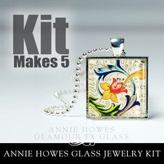 the glass jewelry kit is designed to look like an art nouveau style pendant with flowers on it