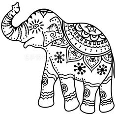 an elephant with decorative patterns on it's body