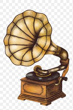 an old - fashioned phonograph on top of a wooden box, transparent background