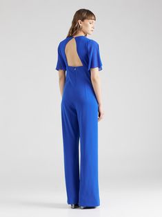 Wear this refined sablé crepe jumpsuit on your special occasions. It is characterized by ultra chic details, such as the ruffled sleeves and the back neckline with opening. Sand crepe fabric Main fabric: 89% Polyester, 11% Elastane Secondary fabric: 100% Polyester Slipped fit Ruffle sleeve above the elbow V-neck on the front; opening on back neckline Fly button detail on neckline Fly zip pull detail on center back Eco-sustainable process The model is 176 cm tall and wears size IT 40/XS/0 Product Elegant Workwear Jumpsuits And Rompers With Ruffles, Elegant Blue Jumpsuits And Rompers With Ruffles, Elegant Flutter Sleeve Jumpsuits And Rompers For Spring, Jumpsuit Jeans, Crepe Jumpsuit, Blouse Pants, Ruffled Sleeves, Blue Waves, Crepe Fabric