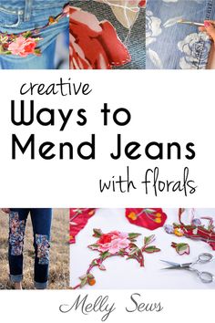 the cover of creative ways to mend jeans with florals