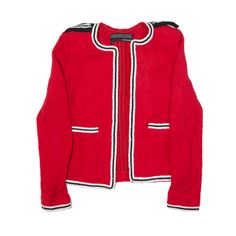 THE KOOPLES Padded Shoulder Overcoat Knit Jacket Red Womens XS Casual Red Blazer For Winter, The Kooples, Knit Jacket, Red Jacket, Second Hand, Cuff, Women Accessories, Collar, Signs