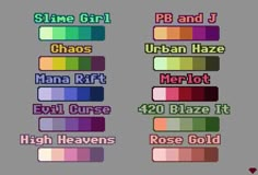 an image of some color samples for the game, which is very similar to each other