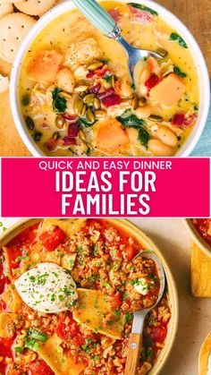 A collage of photos of soup recipes. Gluten Free Lasagna Soup, Gluten Free Soups, Dinner Ideas For Families, Gluten Free Beef Stew, Vegan Potato Leek Soup, Quick And Easy Dinner Ideas, Gluten Free Lasagna, Chicken And Butternut Squash