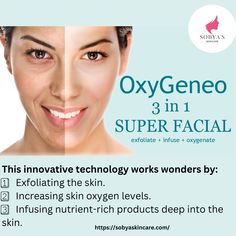 Discover the OxyGeneo 3-in-1 Super Facial! ✨  This innovative technology works wonders by: 1️⃣ Exfoliating the skin, banishing dead cells for a fresh, radiant complexion. 2️⃣ Increasing skin oxygen levels, promoting rejuvenation from within. 3️⃣ Infusing nutrient-rich products deep into the skin, for long-lasting nourishment.  And the best part?   All these amazing actions happen simultaneously, giving you the ultimate bang for your buck! 💥💰  #oxygeneofacial #oxygeneofacialnearme #oxygeneofacialbeforeandafter #oxygeneofacialreviews #oxygeneofacialcost #oxygeneofacialmachine #oxygeneofacialbenefits #oxygeneofacialvshydrafacial #beforeandafteroxygeneofacial #benefitsofoxygeneofacial #costofoxygeneofacial #howlongdooxygeneofacialresultslast #howlongdoesoxygeneofaciallast Laser Peel, Professional Skincare, Facial Therapy, Unwanted Hair Growth, Combo Skin, Skin Resurfacing, Dead Cells