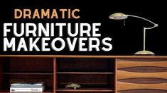 a book shelf with a lamp and some books on top of it that says dramatic furniture makeovers