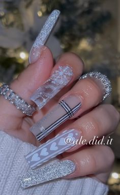 Glow Nails, Long Acrylic Nails Coffin, Winter Nail Art, Winter Nail