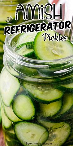 Tall mason jar of cucumber slices turned pickles with Pinterest overlay. Ice Box Pickles, Ice Box Pickles Recipes, Homemade Refrigerator Pickles, Refrigerator Pickles Dill