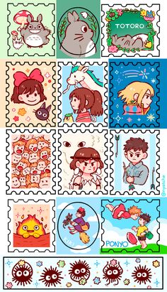 stamps with different cartoon characters on them