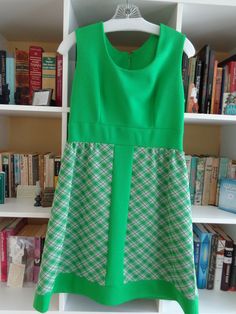 "\"MARY RICHARDS\" STYLE DRESS Early 1970's Summer Dress An Alison Ayres Original Green with Green and Black Diagonal Plaid Skirt 21 Inch Back Zipper SIZE: Small MEASUREMENTS (in inches): Shoulder to Shoulder (back): 19 Chest: 36 Waist: 30 Side Length (armpit to hem): 27 Arm Length (armpit to cuff): Sleeveless Neck Opening: 24 Neck to Hem (back): 34 Armpit to Waist (side): 7 INTERNATIONAL CUSTOMER?? Please email for Shipping Info" Retro Green Lined Vintage Dress, Retro A-line Dress With Vintage Pattern, Retro Green A-line Mini Dress, Green Sleeveless Retro Vintage Dress, Green Mod Dress With Retro Print, Green Retro Vintage Dress, Vintage Green A-line Mini Dress, Vintage Sleeveless Patchwork Dress, Mod A-line Dress For Vintage Fashion