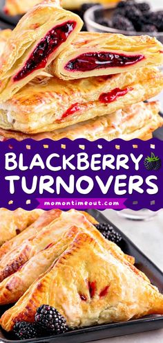 Nothing compares to these homemade blackberry turnovers! Wrapped in flaky puff pastry and finished with a 2-ingredient glaze, they're an easy spring treat or summer dessert recipe everyone will enjoy. Save this pin! Brunch On The Go, Recipes Using Fresh Blackberries, Baking Day Ideas, Fruit Baking Recipes, Fresh Blackberry Recipes, Recipes With Berries, Easy Berry Dessert, Blackberry Turnovers, Blackberries Recipes