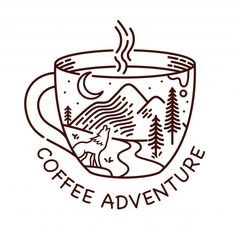 a cup of coffee with the words coffee adventure on it