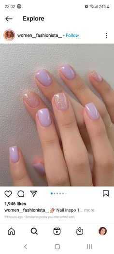 Gel Nails Squoval, Every Day Nails, Wedding Nails Pink, Purple Wedding Nails, Irridescent Nails, Squoval Acrylic Nails, Pink Sparkly Nails, Purple Toe Nails, Nails Squoval