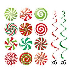 christmas candy stickers are shown in different colors and sizes, including red, green, and white