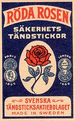 the label for roda rose sakerheis tandsticktor