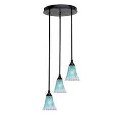 three light chandelier with blue glass shades