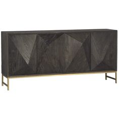 the sideboard is made out of wood and has geometric shapes on it, with gold legs