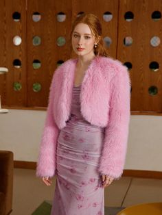 Women Pink Fluffy Short Jacket, Autumn-Padded Coat,Fur Coat,Homecoming Baby Pink Casual  Long Sleeve Faux Fur Plain  Non-Stretch  Women Clothing, size features are:Bust: ,Length: ,Sleeve Length: Coat Fur, Pink Fur, Effortless Hairstyles, Hair Makeover, Women Pink, Retro Hairstyles, Padded Coat, Short Wigs, Fur Vest