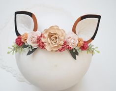 Beautiful fox ears autumn flower crown in red and brown. Perfect for photo shoots, Christmas parties, Birthdays or any special occasion. Comes on metal headband. If you need any  different colours of cat ears, just write to me. Fawn Headband, Fawn Animal, Fox Ears Headband, Flower Crown Pink, Antler Flower, Fox Headband, Crown Pink, Metal Headband, Crown Flower