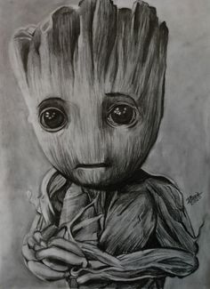 a pencil drawing of baby groote from the avengers movie, with big eyes