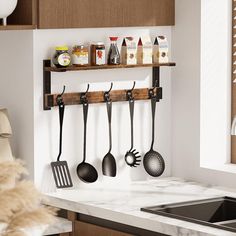 the kitchen is clean and ready to be used as a place for utensils