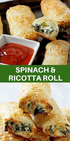 spinach and ricotta roll with dipping sauce