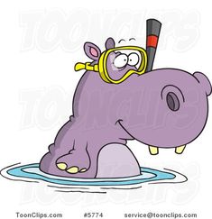 a cartoon hippo swimming in the water