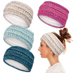 PRICES MAY VARY. Package Includes - 4 packs knitted ear warmer headbands in different colors, sufficient for your spare and replacement, meeting your different needs and can be shared with your friends and family. Confetti Design - Colored in 4 colors, beige, pink, light blue and dark blue, our winter headbands feature the mixed color design, colorful and unique, which can meet your different needs to match winter outfit. Great Material - Made of comfortable and soft acrylic and fuzzy lined, whi Crochet For Men, Headband For Men, Slouchy Hat Crochet Pattern, Thick Crochet, Crochet Turban, Crochet Hairband, Woolen Flower, Cable Knit Headband, Beret Pattern