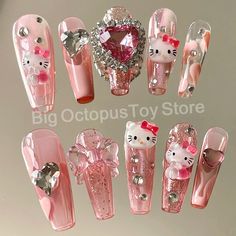 New Kawaii Hello Kitty Nails Mymelody Kuromi Cinnamoroll Nail Long Coffin Stiletto Nail Cute 3D Nail Tips Girls Gift Accessories - AliExpress Hello Kitty Nail Art, January Nail Colors, Kitty Nail Art, Nail Cute, Nail Long, Hello Kitty Nail, Hello Kitty Nails Art, Kitty Nail, Kitty Nails