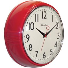 buy clocks & timers at cheap rate in bulk. wholesale & retail home shelving & lighting store. 1950 Kitchen, Kitchen Wall Clock, 1950s Decor, Red Clock, 1950s Kitchen, Retro Wall Clock, Kitchen Clocks, Kitchen Wall Clocks, Retro Clock