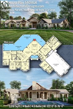 the floor plan for this house is shown in two different colors and features an indoor swimming pool