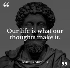 a statue with a quote on it that says, our life is what our thoughts make it