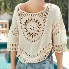 Adorable Boho Top. Super Soft And Lightweight. Nwt. (Tag Is Cut) Crochet Ethnic Pattern And Hollow Out Beige Bohemian Crochet Top For Festivals, Bohemian Beige Crochet Top For Festival, Bohemian Cream Tops For Beach, Cream Bohemian Tops For Vacation, Bohemian Cream Crochet Top With Crochet Trim, Bohemian Cream Crochet Top For Summer, Beige Bohemian Tops For Beach Season, Beige Bohemian Top For Beach Season, Bohemian Beige Top For Beach Season