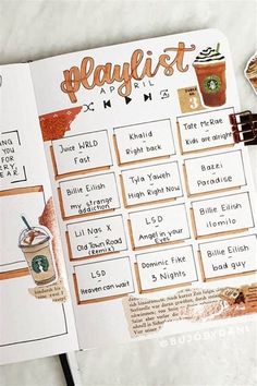 an open planner with coffee and other things on it