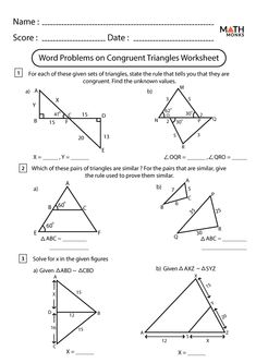 the worksheet for triangles that are similar to each other is shown in this image