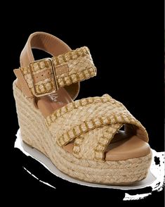 Wide, woven raffia straps accented by metallic thread are the feature of this comfortable wedge. With an adjustable buckle strap, lightly padded insole, and versatile neutral hue, it will become your go-to to pair with every warm-weather outfit. Comfortable Wedges, Warm Weather Outfits, Woven Raffia, Boston Proper, Metallic Thread, Toe Designs, Warm Weather, Womens Sandals, Boston