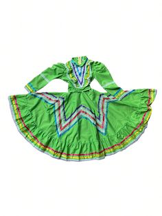 Vestido Tipico Jalisco para niña Fiestas Patrias 16 de Septiembre México, 20 de Noviembre México, Manga larga, Vuelo CompletoVestido Niña Vestido Tipico Jalisco Fiestas Patrias 16 de Septiembre, 20 de Noviembre México, Manga larga, Vuelo Completo Verde Lima Casual    Color combinado,Geométrico,A rayas  No-Elástico Todo Young Girls Clothing, size features are:Bust: ,Length: ,Sleeve Length: Verde Lima, Girls Clothing, Length Sleeve, Girls Dresses, Girl Outfits, Sleeve Length, Color