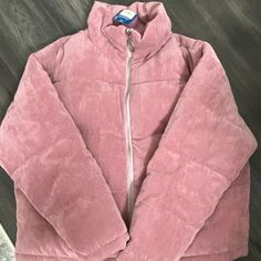 New With Tags, Corduroy Bomber Jacket In Pink Pink Curdory Jacket, Pink Fitted Single-breasted Outerwear, Yellow Puffer Jacket, Pink Relaxed Fit Button-up Outerwear, Pink Cotton Button-up Denim Jacket, Green Cargo Jacket, Womens Moto Jacket, Pink Fleece-lined Outerwear For Outdoor, Company Shirts